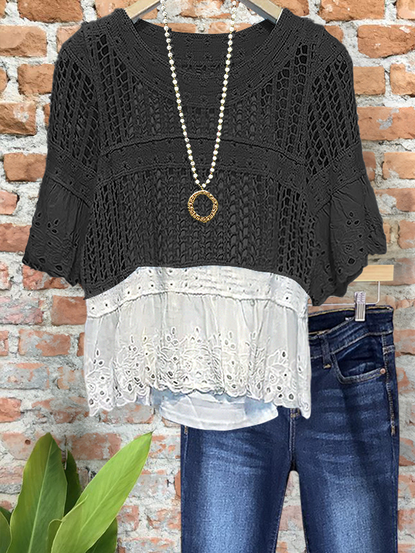 Casual Resort Jacquard Mesh Top